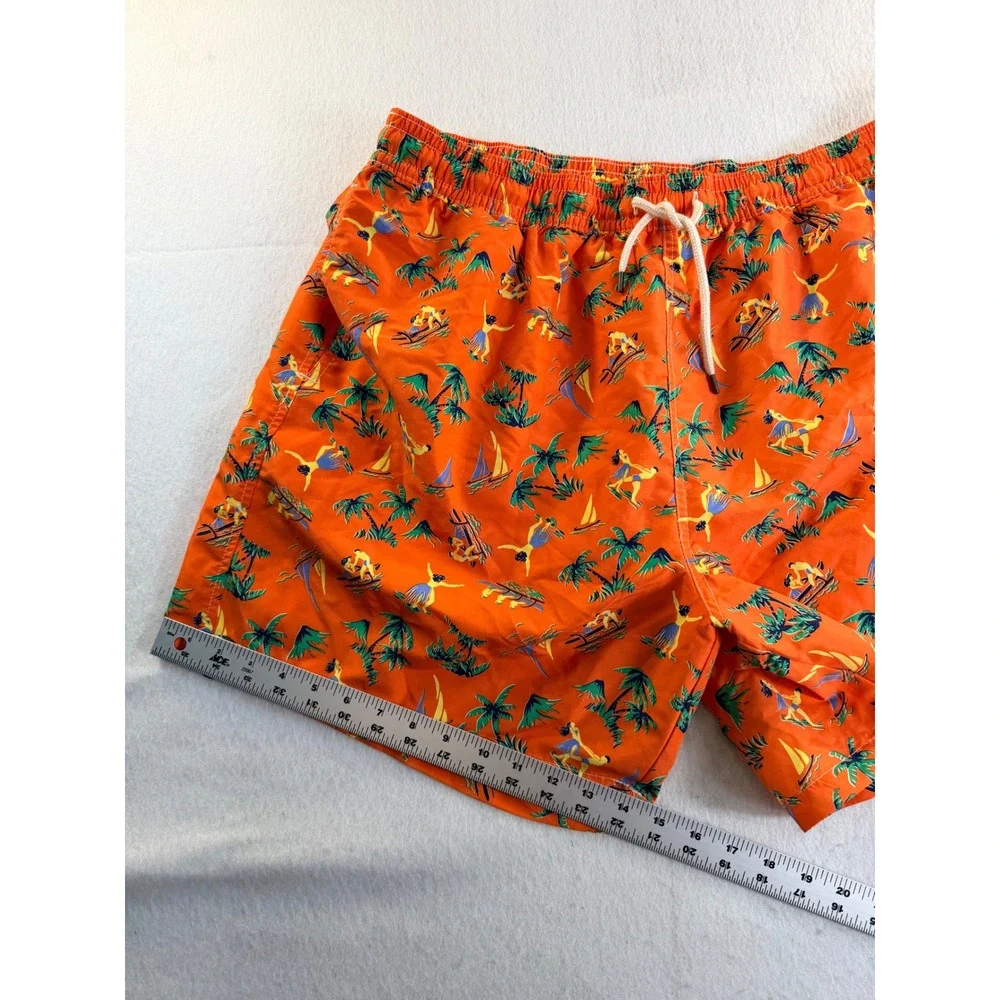 Polo Ralph Lauren Mens Orange Tropical Hula Sailboat Swim Trunks 1XB NWT